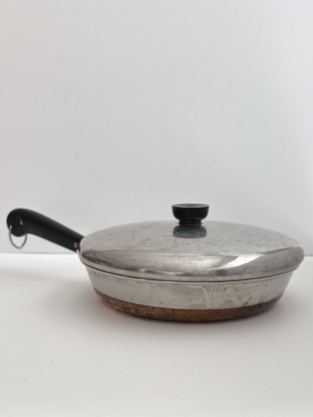 Revere Ware Copper Bottom Stainless Steel 10" Saute Frying Pan w Lid, Pre-1968